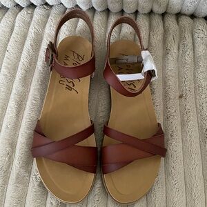 Blowfish Brown and Tan Sandals with Crisscross Straps